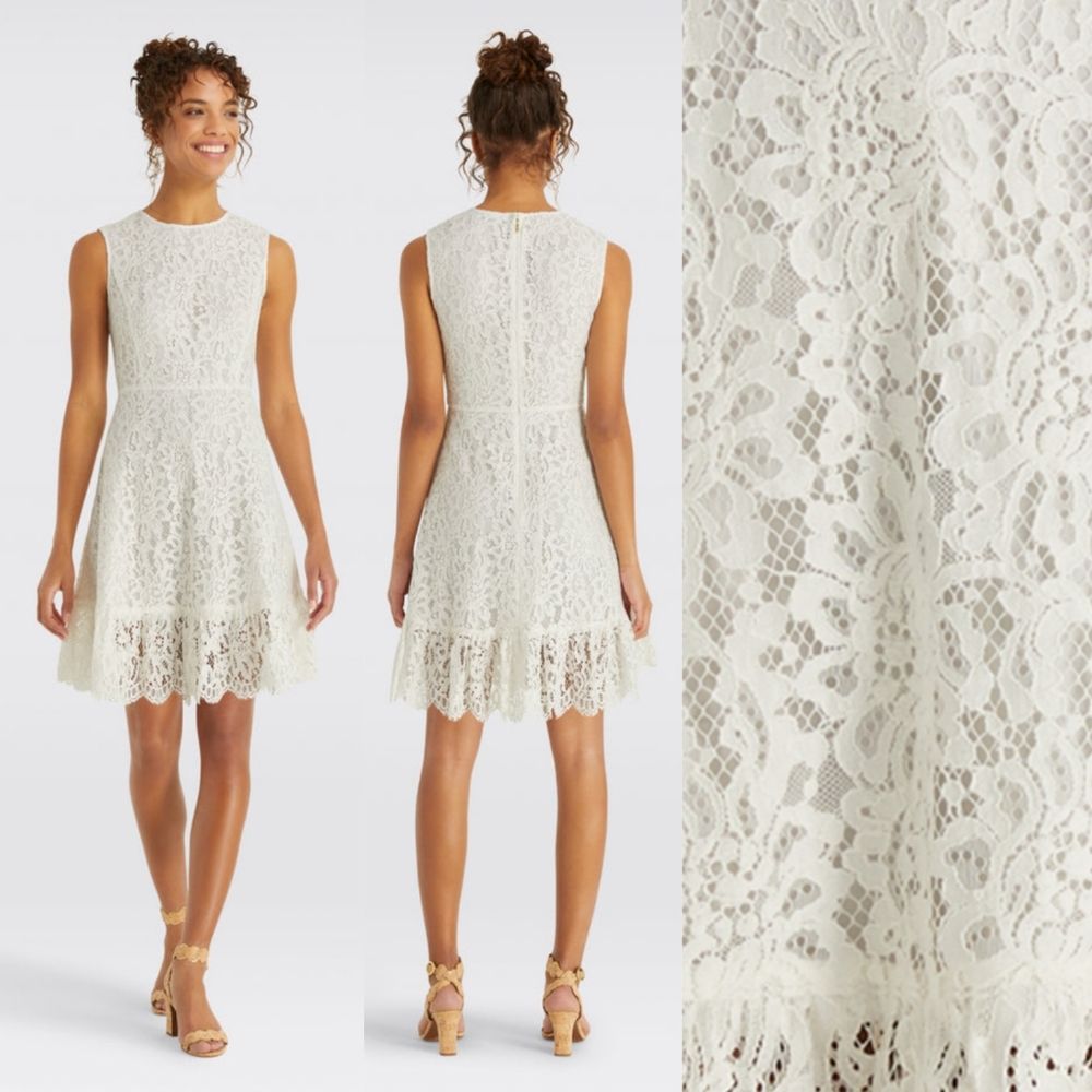 NWT Draper James lace sleeveless ruffle hem a line dress willow white size 8